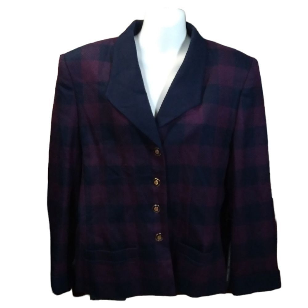 KASPER wool plaid blazer L